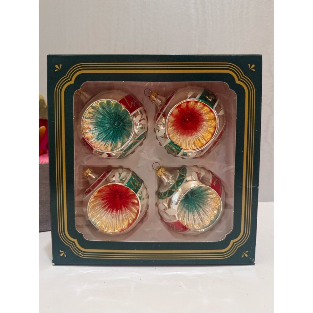 Vintage Kurt Adler Concave Blown Glass Christmas Ornaments in Box
